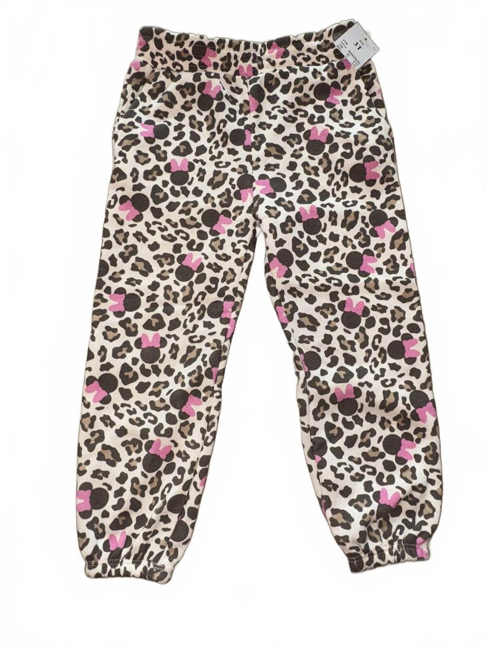 NEW! Disney Junior Minnie 3T Girls Fleece Pants Leopard Print Pink Bow